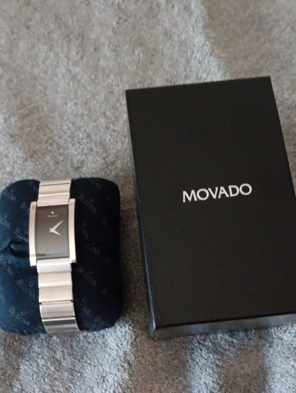 Movado Men's Silver-Tone Stainless Steel Bracelet Watch with Black Dial